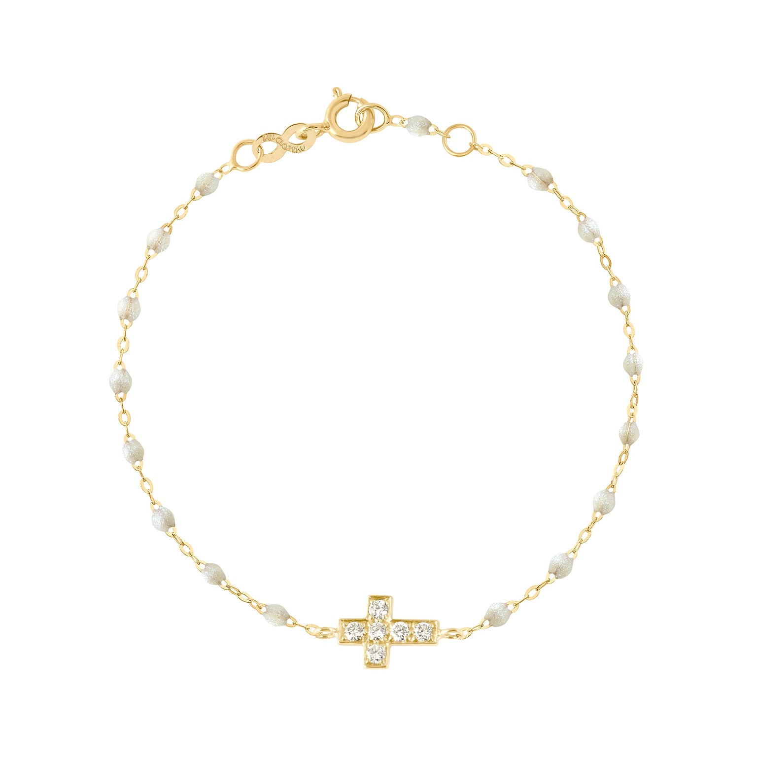 Gigi Clozeau - Bracelet opale Croix diamants, or jaune, 17 cm