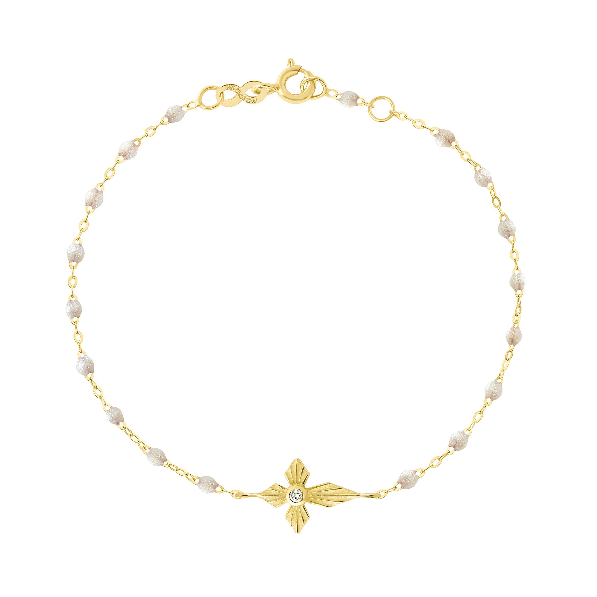 Gigi Clozeau - Bracelet opale Croix Lumière diamants, or jaune, 17 cm