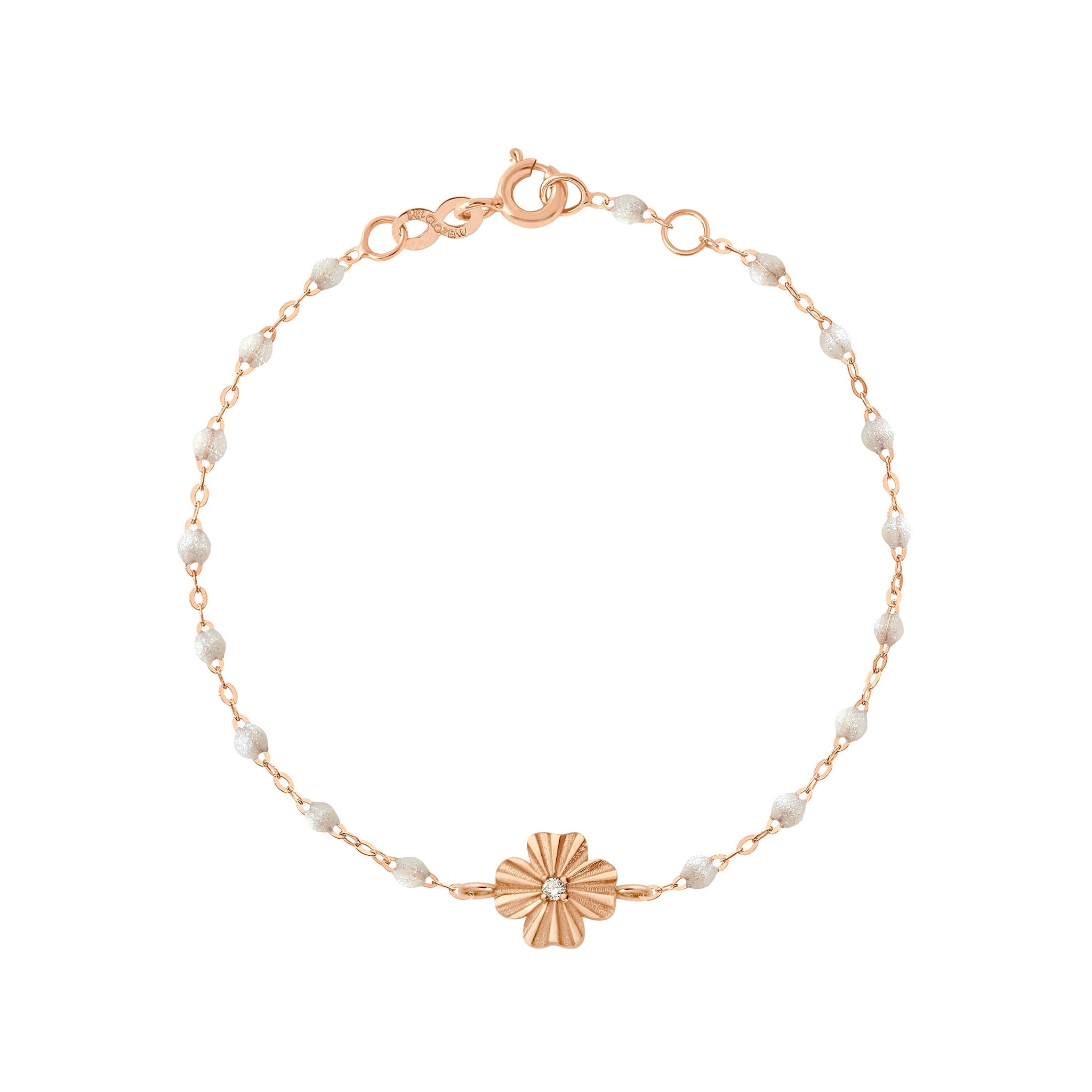 Gigi Clozeau - Bracelet opale Trèfle Lumière, diamant, or rose, 17 cm