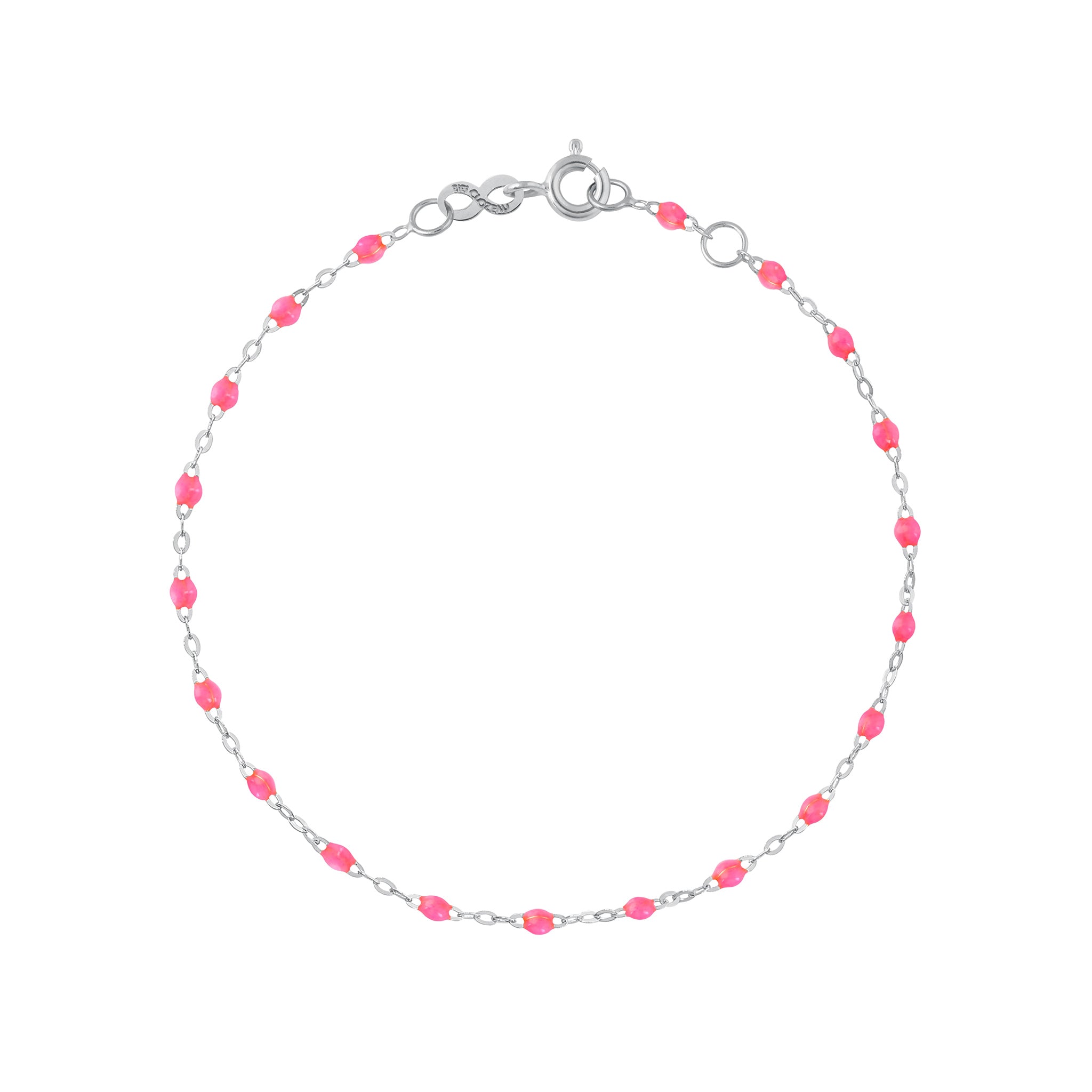 Gigi Clozeau - Bracelet rose fluo Classique Gigi, or blanc, 24 cm