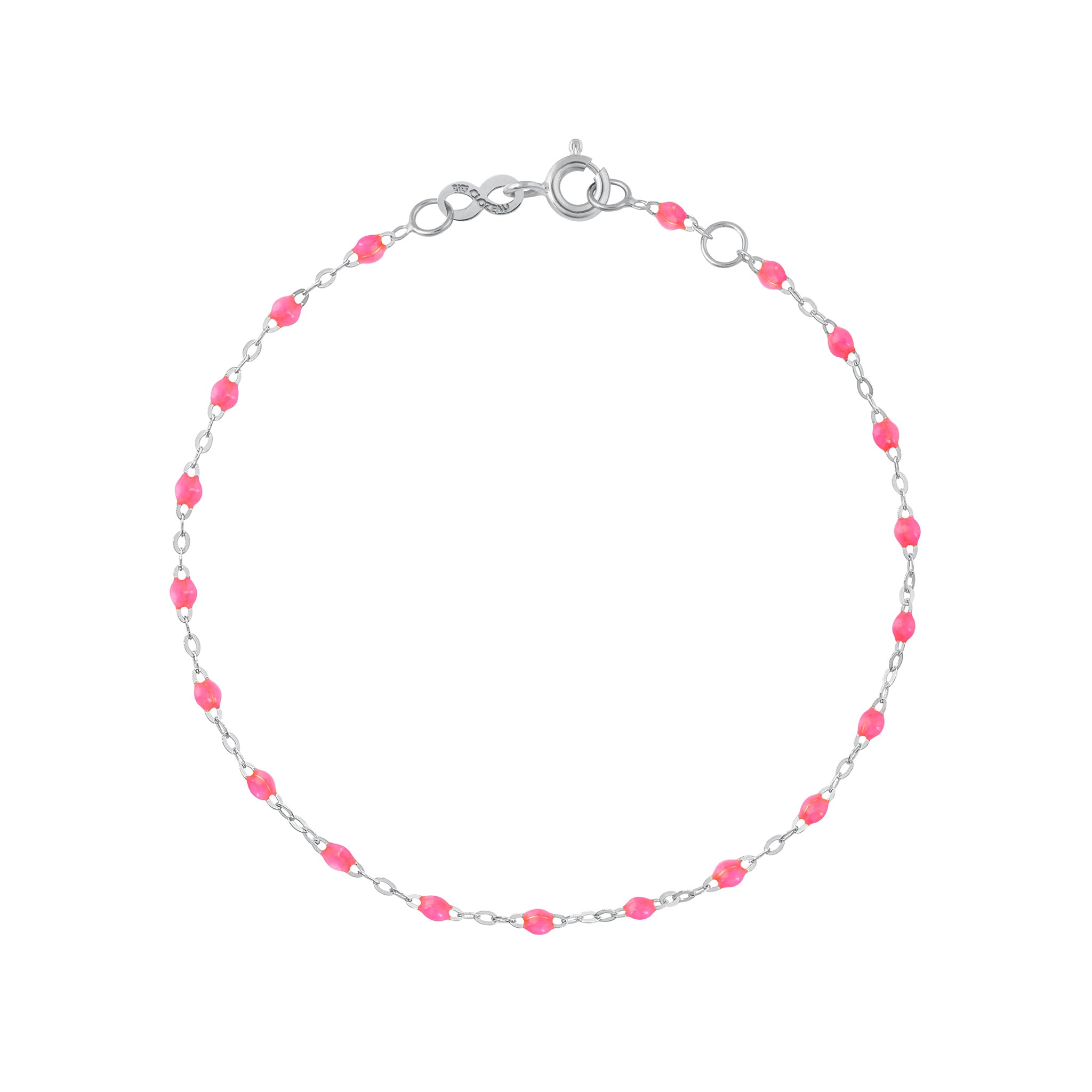 Gigi Clozeau - Bracelet rose fluo Classique Gigi, or blanc, 24 cm