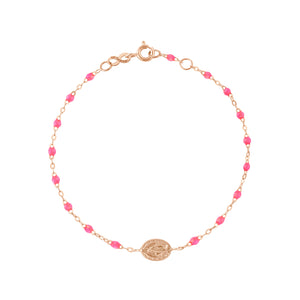 Gigi Clozeau - Bracelet rose fluo Madone or rose, 17 cm 
