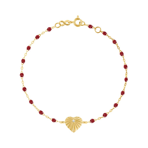 Gigi Clozeau - Bracelet rouge Cœur Lumière, diamant, or jaune, 17 cm