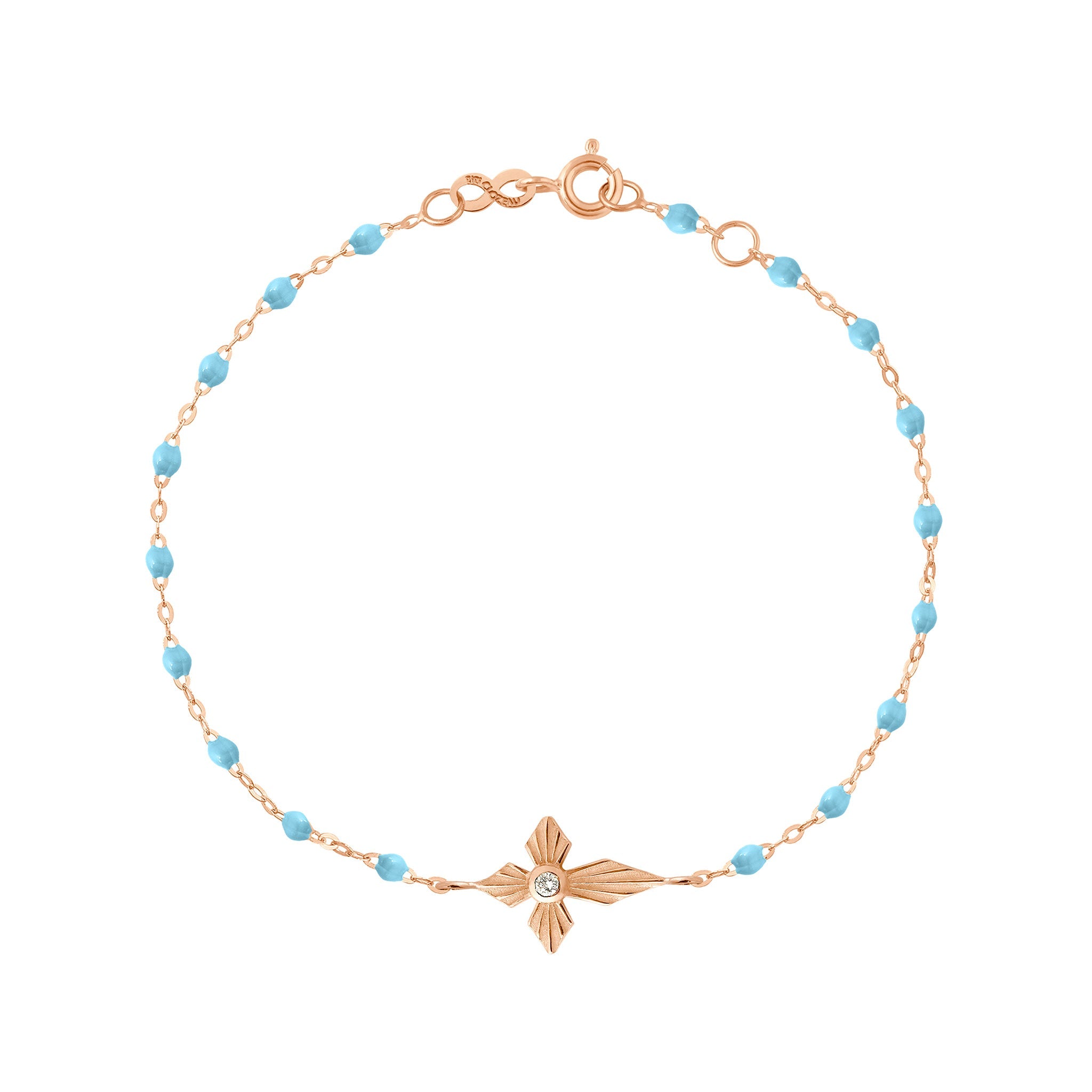 Gigi Clozeau - Bracelet turquoise Croix Lumière diamants, or rose, 17 cm