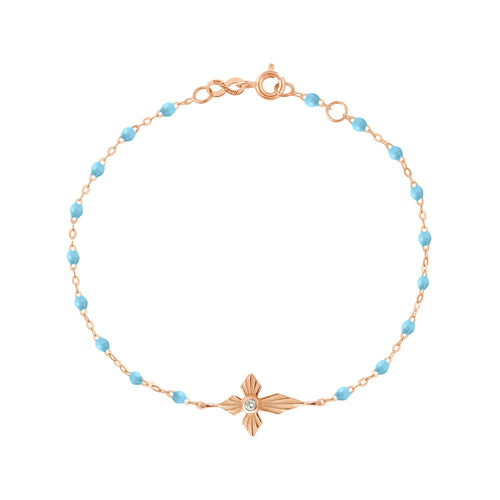 Gigi Clozeau - Bracelet turquoise Croix Lumière diamants, or rose, 17 cm