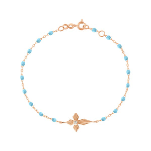 Gigi Clozeau - Bracelet turquoise Croix Lumière diamants, or rose, 17 cm