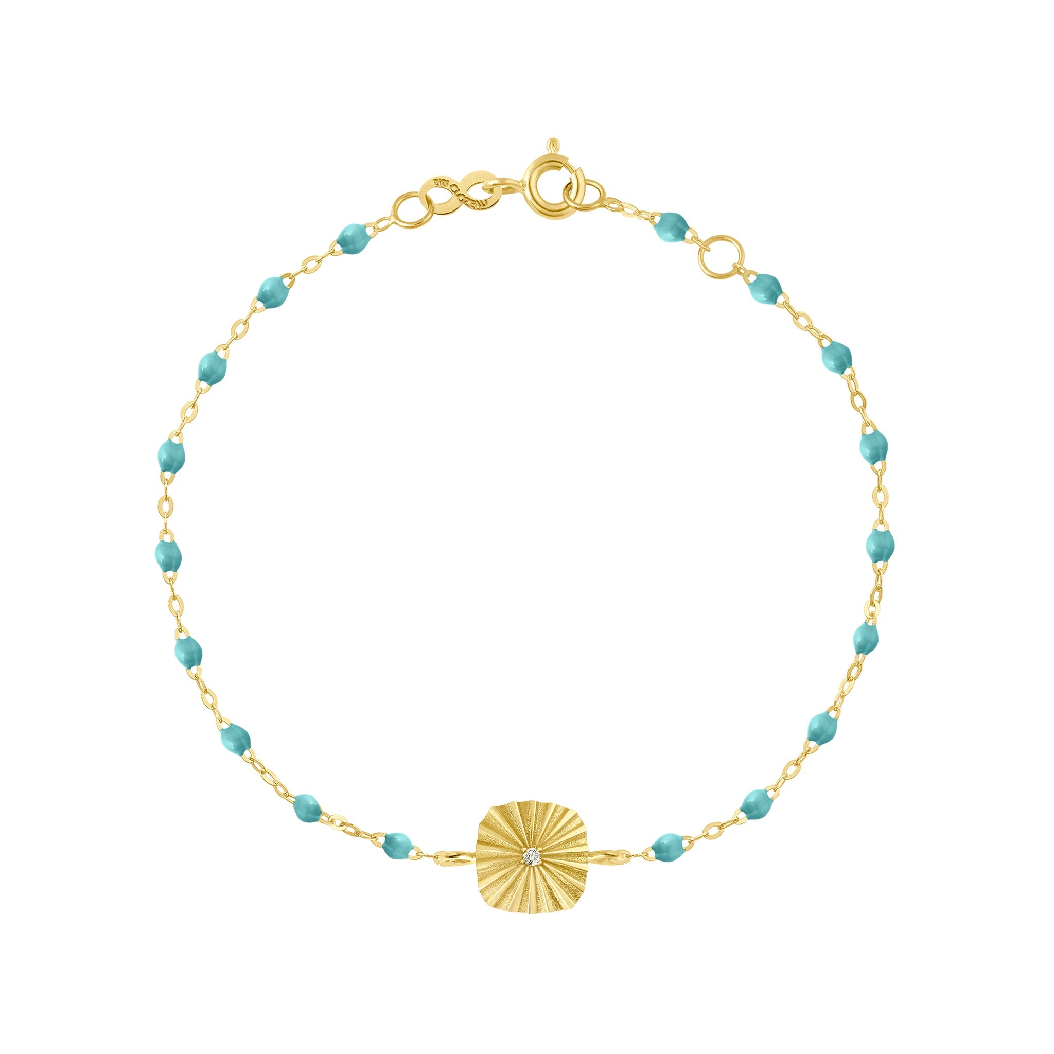 Gigi Clozeau - Bracelet turquoise vert Miss Lumière diamant, or jaune, 17 cm