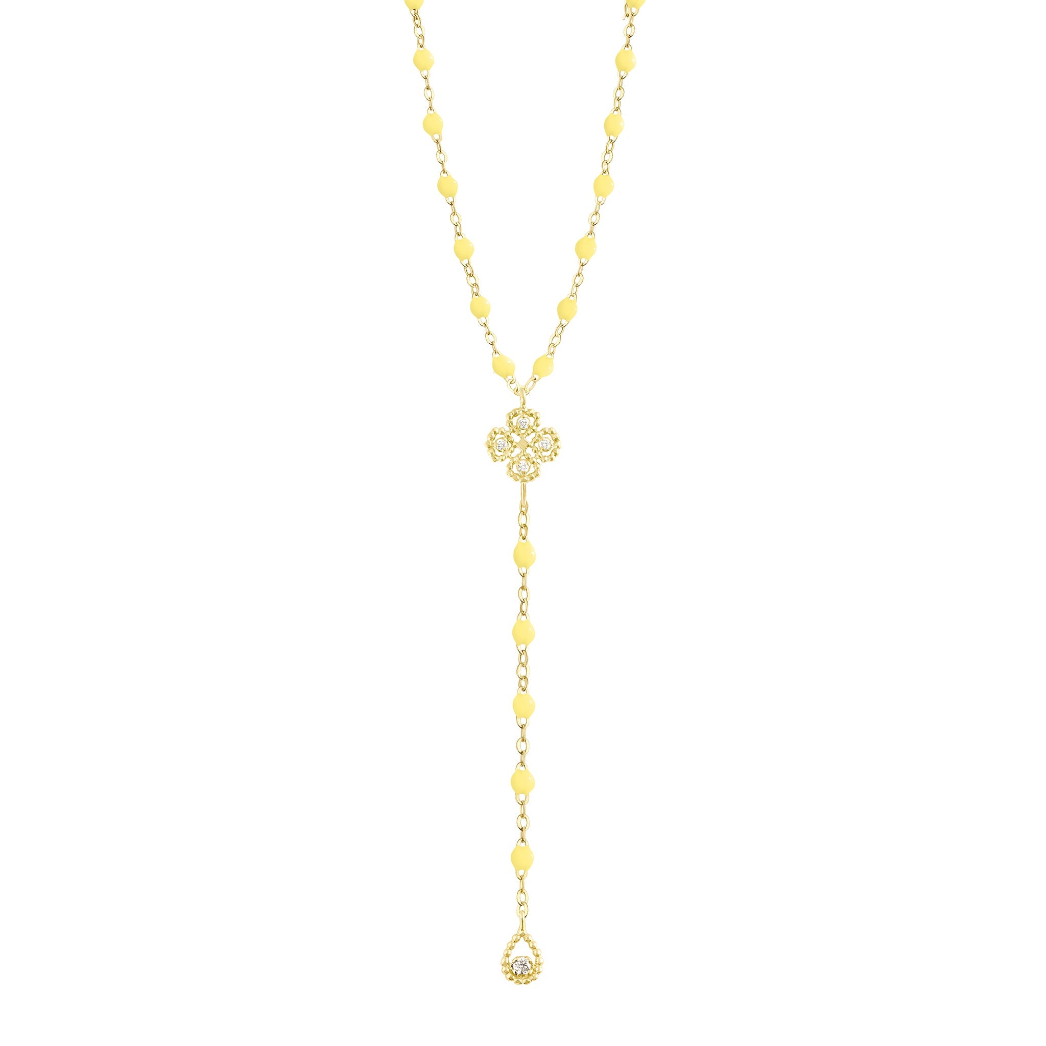 Gigi Clozeau - Chapelet blush Lucky Trèfle, diamants, or jaune, 45 cm