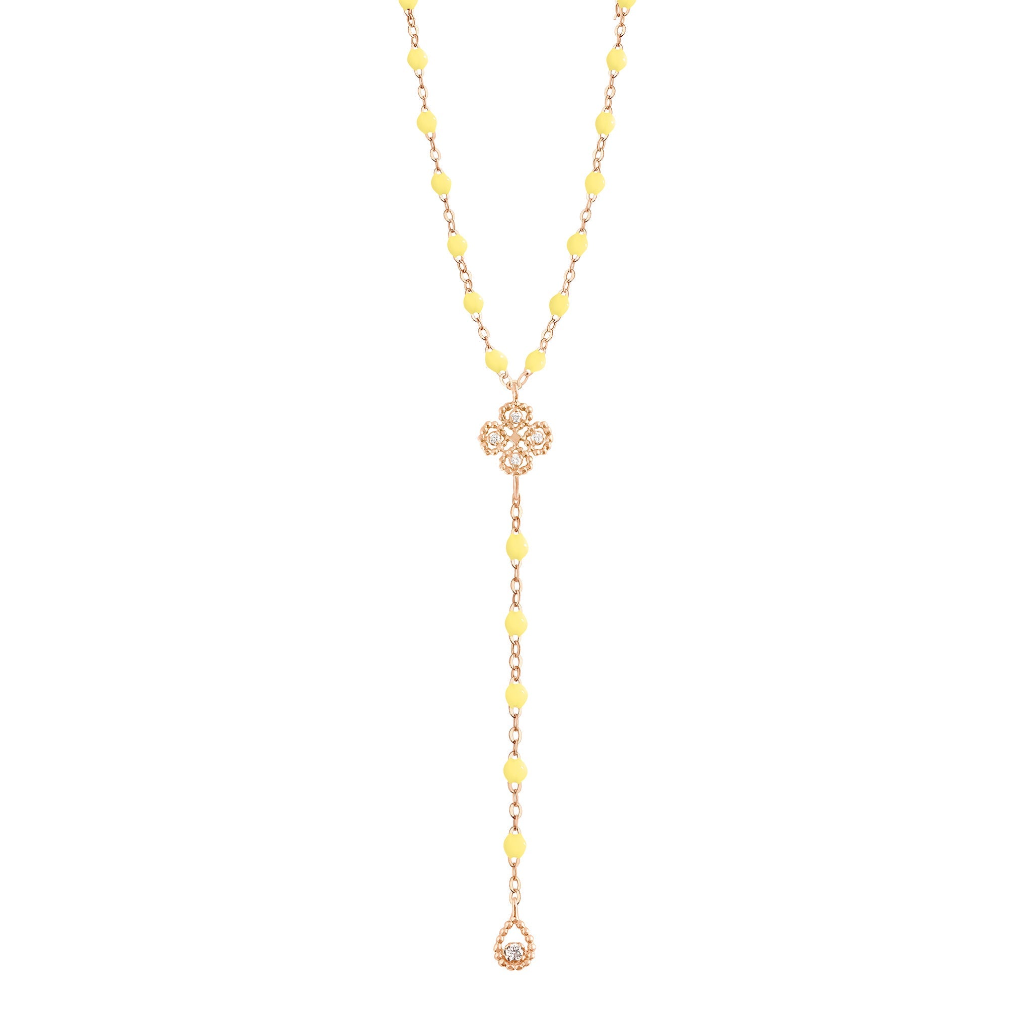 Gigi Clozeau - Chapelet blush Lucky Trèfle, diamants, or rose, 45 cm
