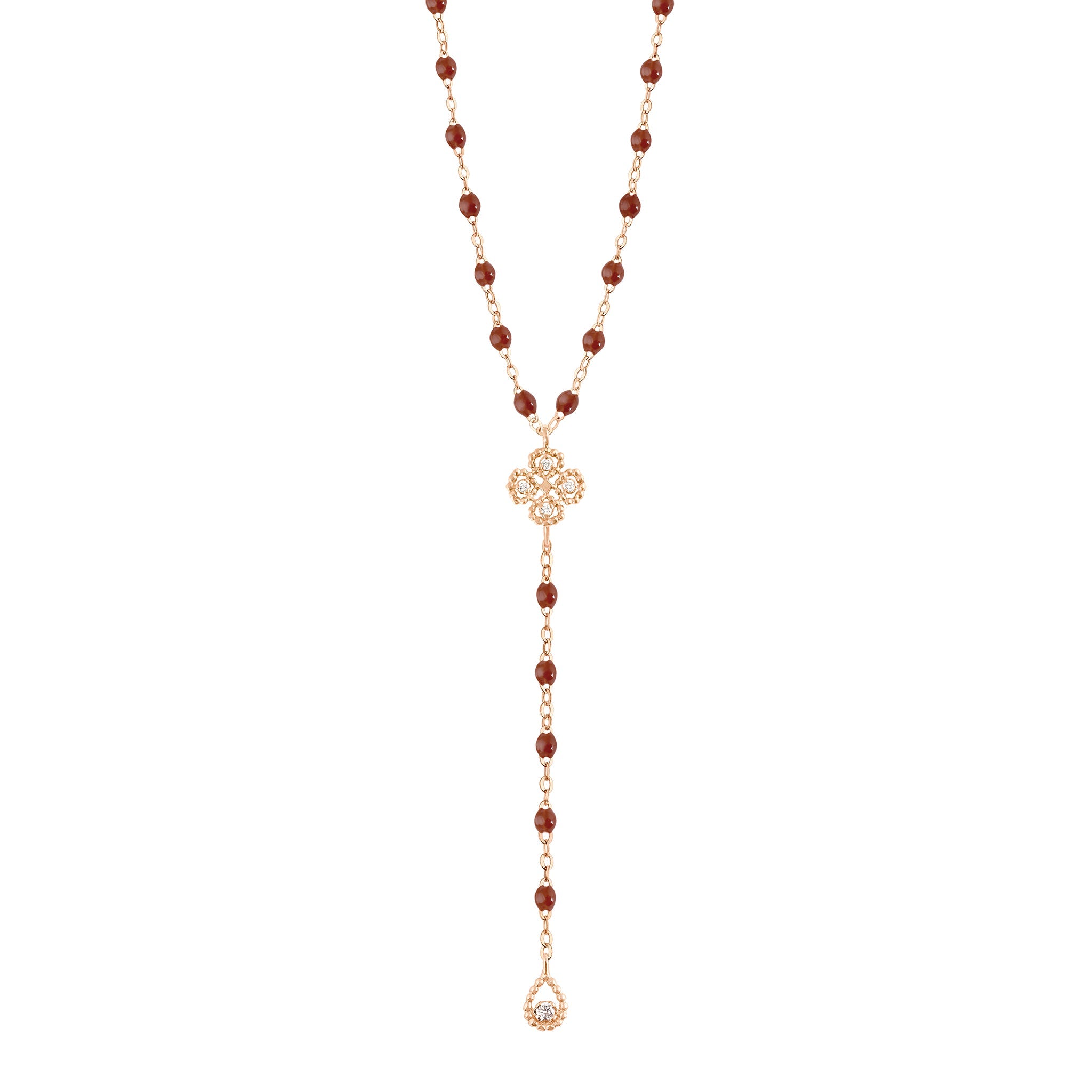 Gigi Clozeau - Chapelet moka Lucky Trèfle, diamants, or rose, 45 cm