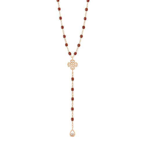 Gigi Clozeau - Chapelet moka Lucky Trèfle, diamants, or rose, 45 cm
