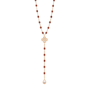 Gigi Clozeau - Chapelet moka Lucky Trèfle, diamants, or rose, 45 cm