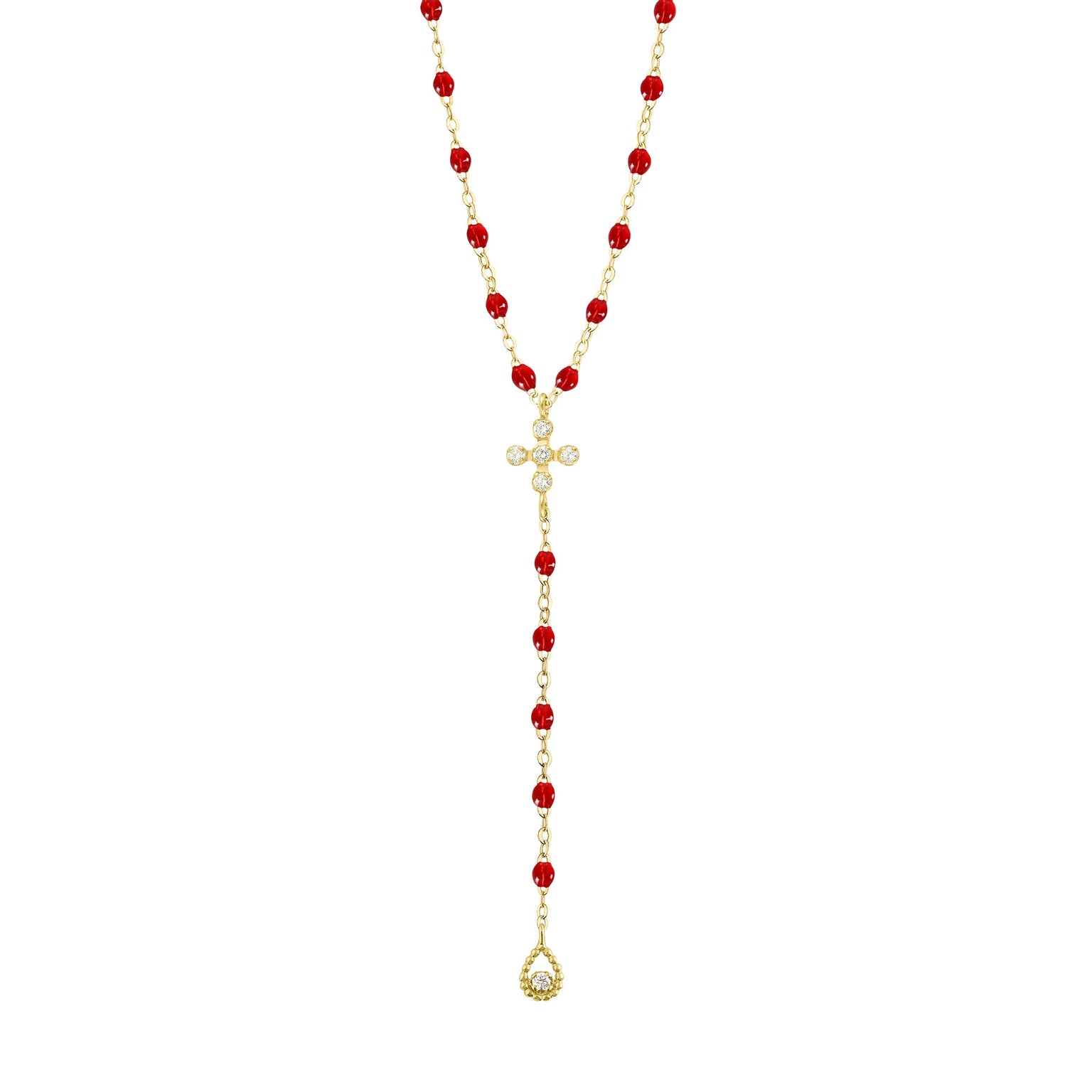 Gigi Clozeau - Chapelet rubis Spark diamants, or jaune, 45 cm