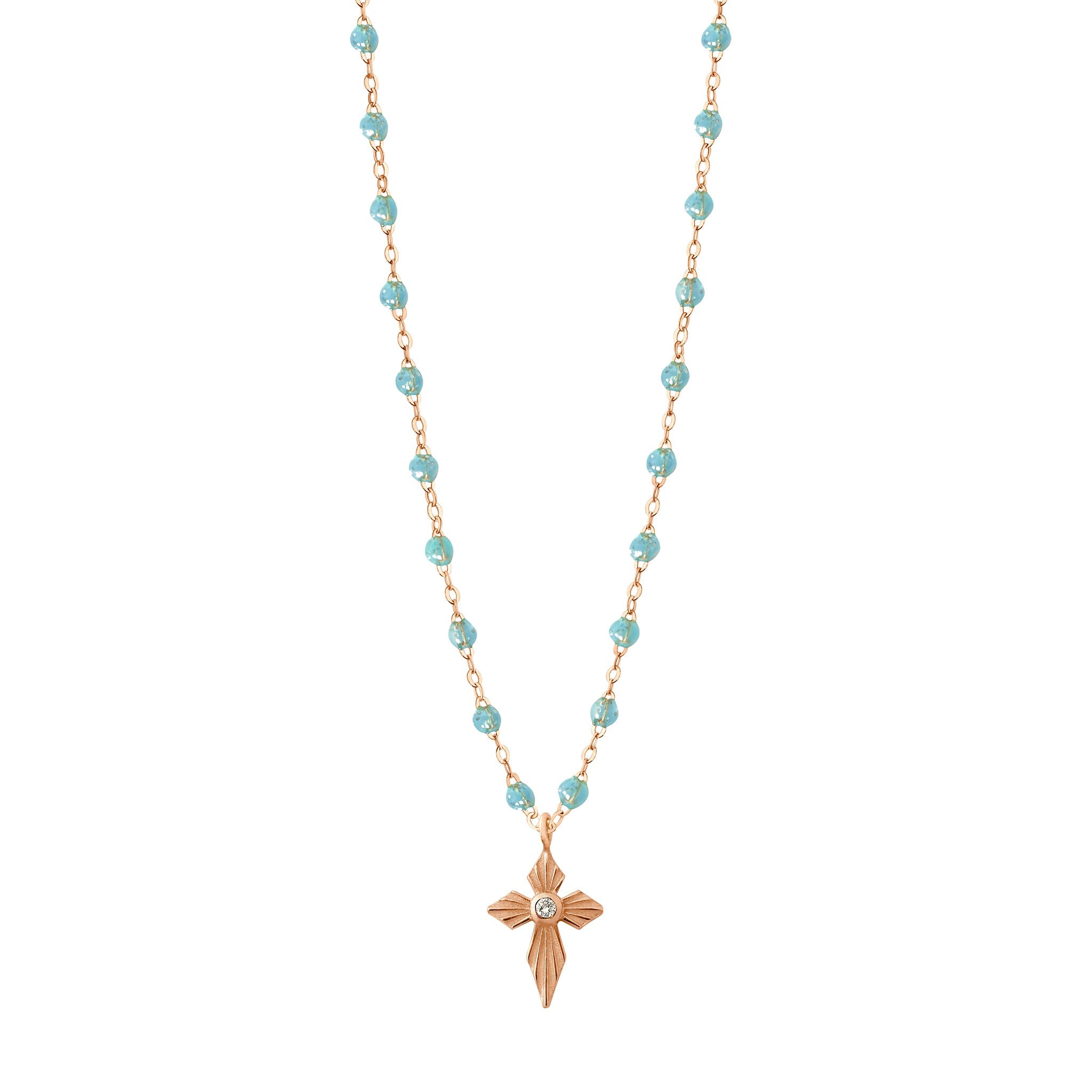 Gigi Clozeau - Collier aqua Croix Lumière diamants, or rose, 42 cm