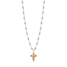 Gigi Clozeau - Collier aqua Croix Lumière diamants, or rose, 42 cm