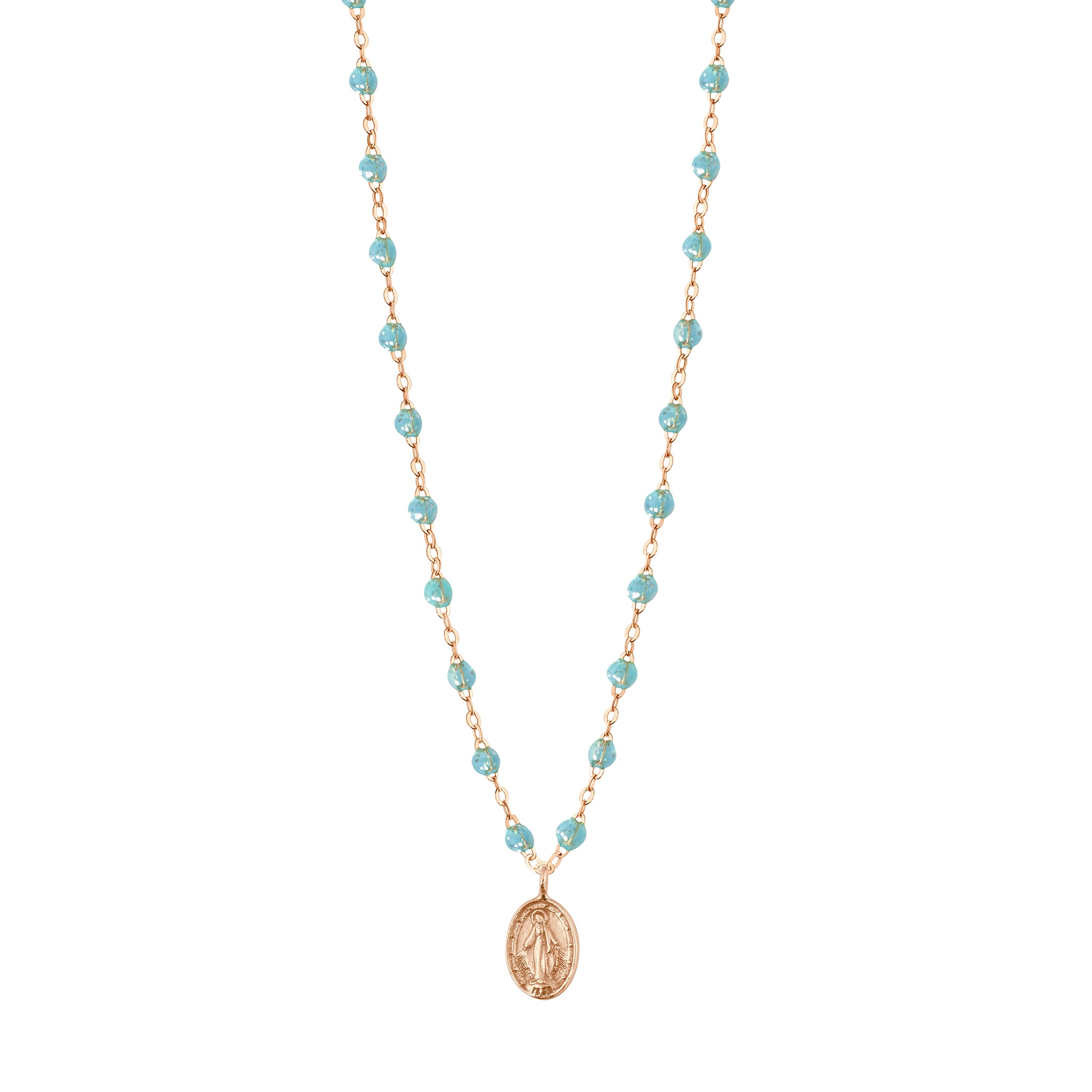 Collier aqua Madone, or rose, 42 cm – Gigi Clozeau - créatrice de