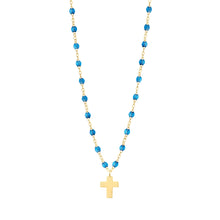 Gigi Clozeau - Collier azur Croix Classique Gigi, or jaune, 42 cm