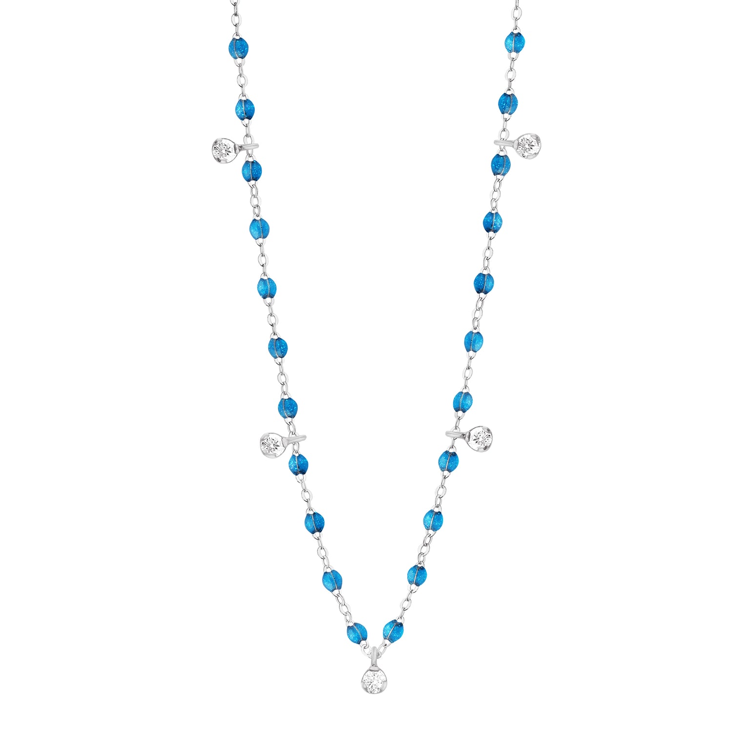 Gigi Clozeau - Collier azur Gigi Suprême, or blanc, 5 diamants, 45 cm