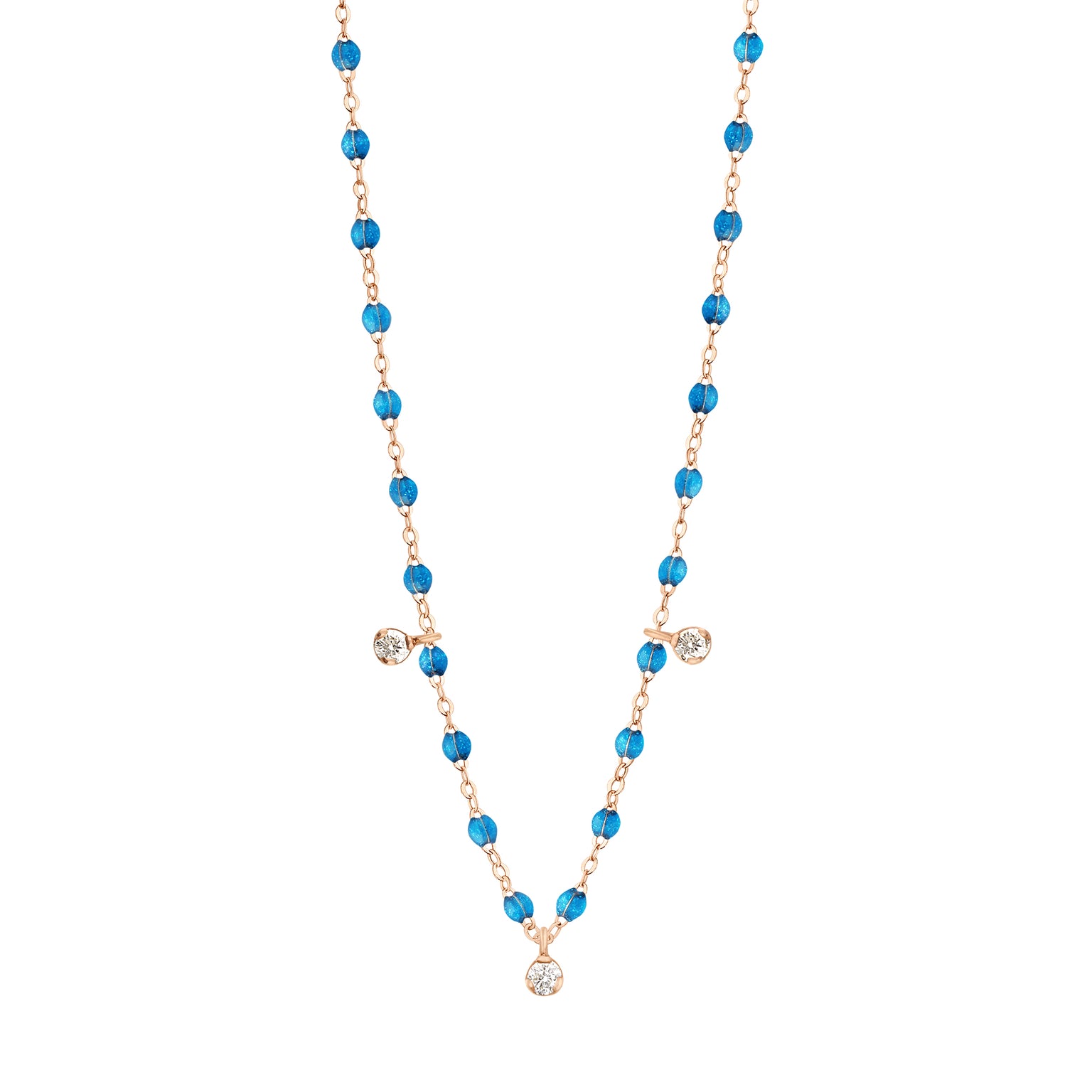 Gigi Clozeau - Collier azur Gigi Suprême, or rose, 3 diamants, 45 cm