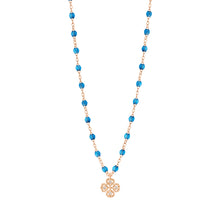 Gigi Clozeau - Collier azur Lucky Trèfle, diamants, or rose, 42 cm