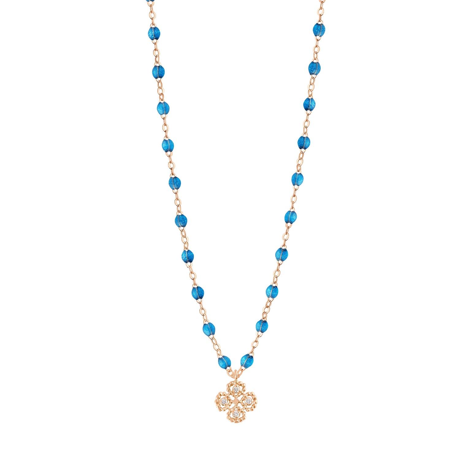 Gigi Clozeau - Collier azur Lucky Trèfle, diamants, or rose, 42 cm