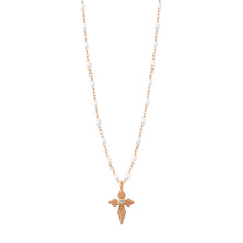 Gigi Clozeau - Collier blanc Croix Lumière diamants, or rose, 42 cm