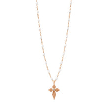 Gigi Clozeau - Collier blanc Croix Lumière diamants, or rose, 42 cm