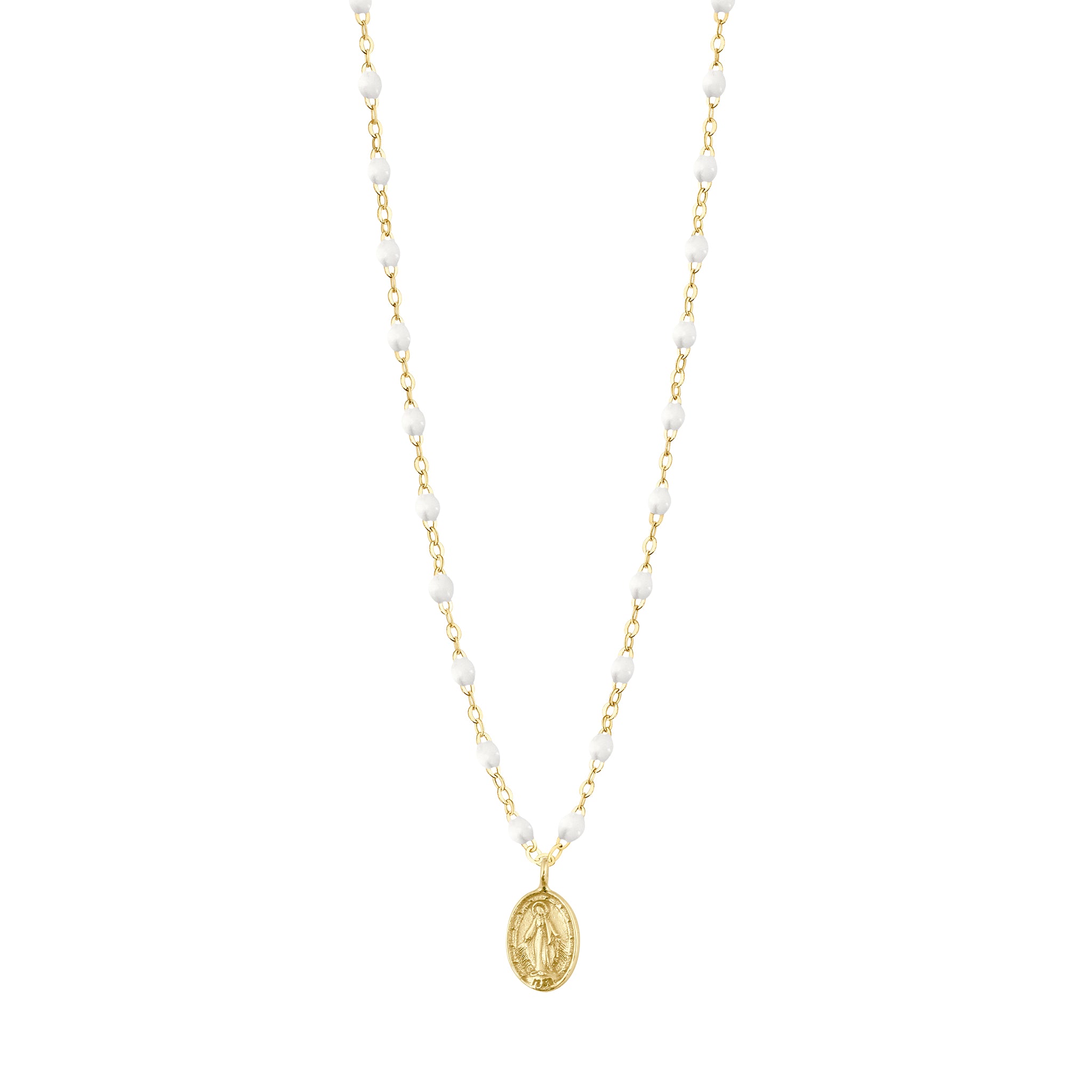 Gigi Clozeau - Collier blanc madone, or jaune, 42 cm 