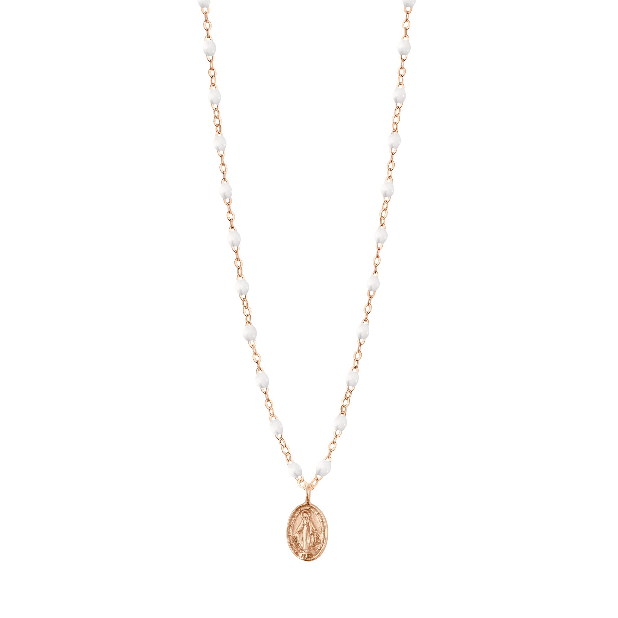 Gigi Clozeau - Collier blanc Madone, or rose, 42 cm 
