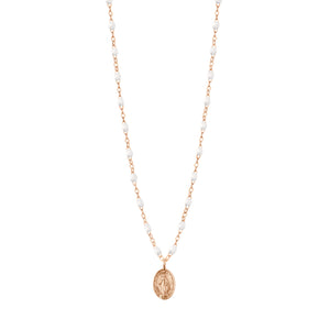 Gigi Clozeau - Collier blanc Madone, or rose, 42 cm 