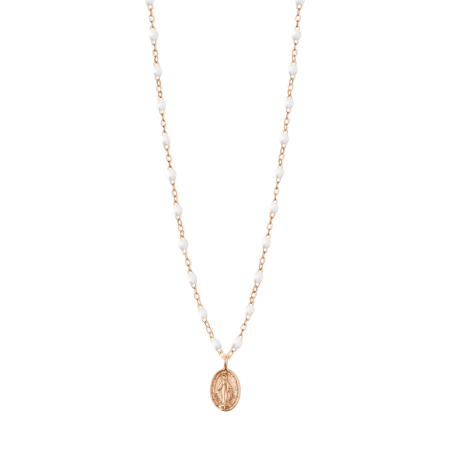 Gigi Clozeau - Collier blanc Madone, or rose, 42 cm 