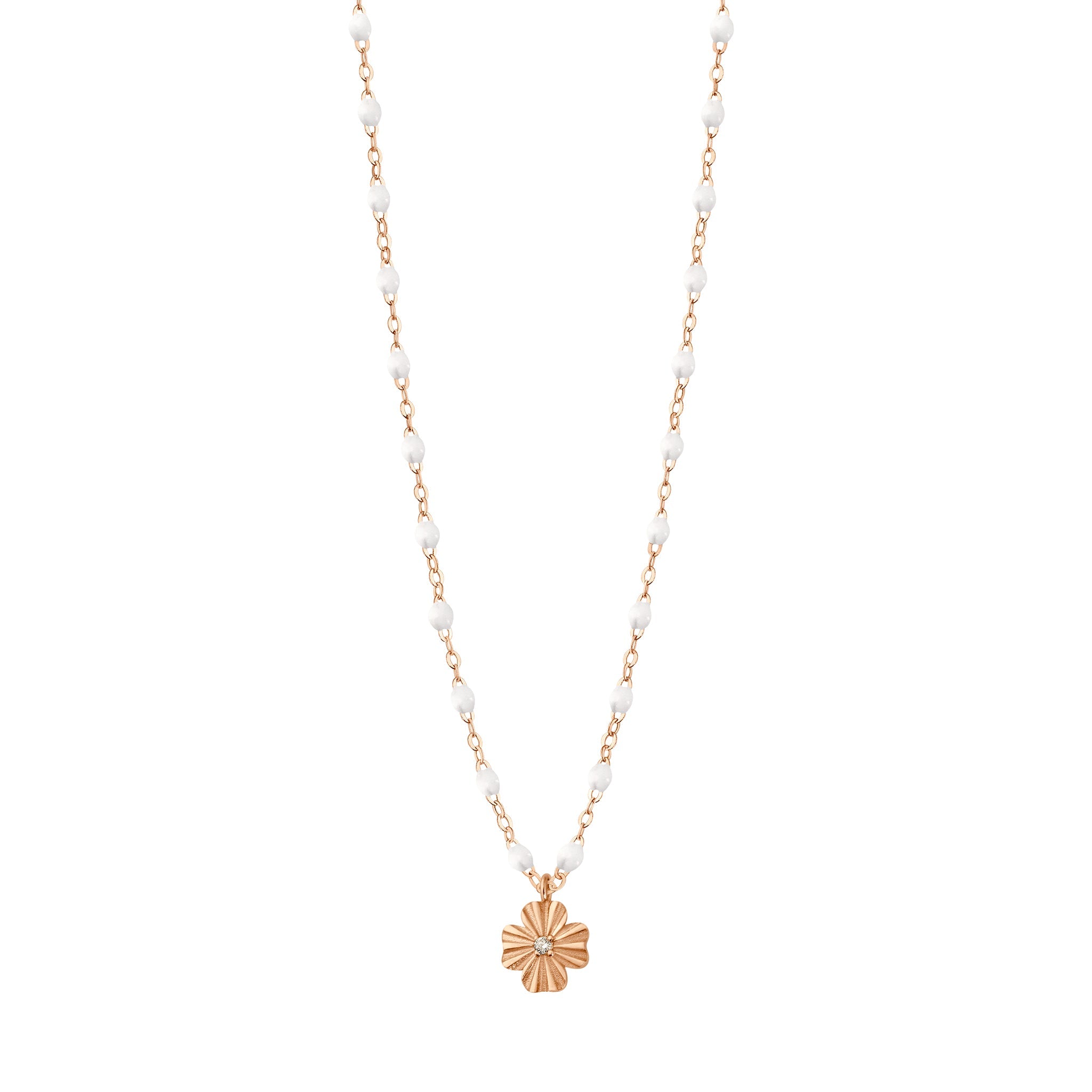Gigi Clozeau - Collier blanc Trèfle Lumière, diamant, or rose, 42 cm
