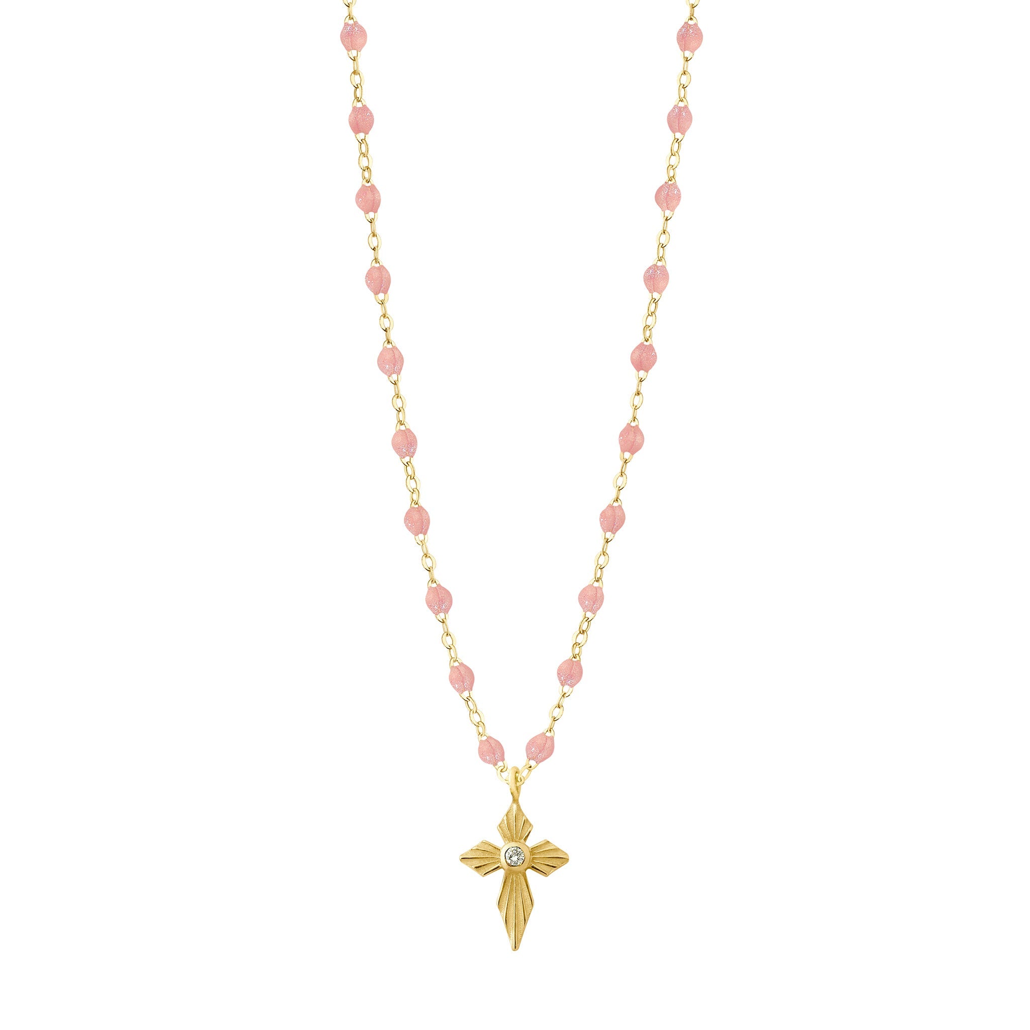 Gigi Clozeau - Collier blush Croix Lumière, Diamants, or jaune, 42 cm