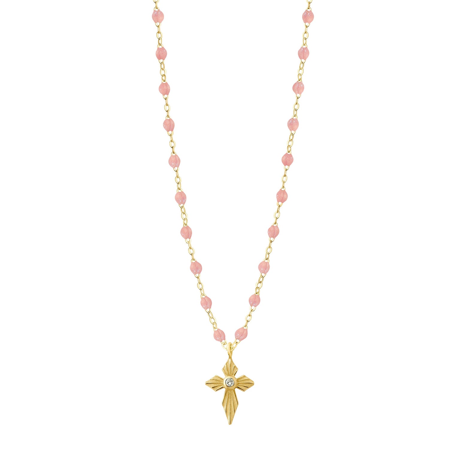Gigi Clozeau - Collier blush Croix Lumière, Diamants, or jaune, 42 cm
