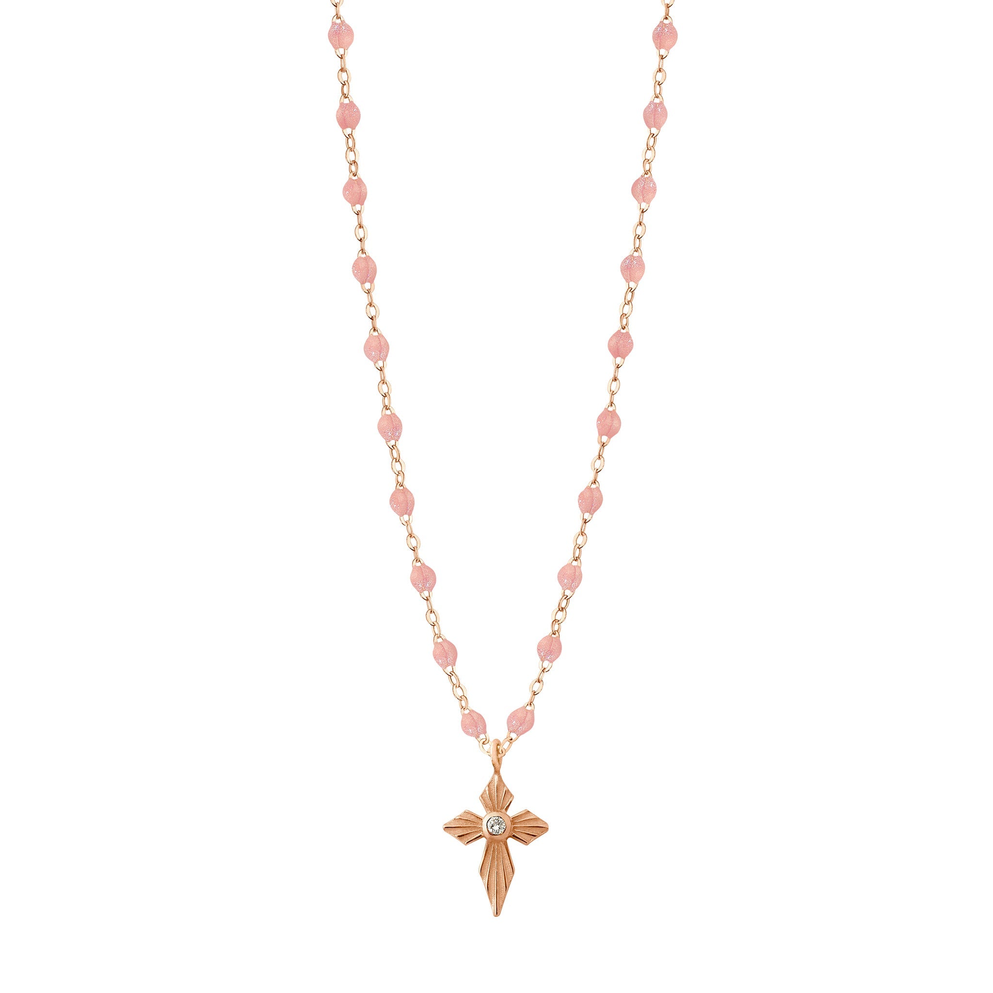 Gigi Clozeau - Collier blush Croix Lumière, Diamants, or rose, 42 cm