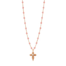 Gigi Clozeau - Collier blush Croix Lumière, Diamants, or rose, 42 cm