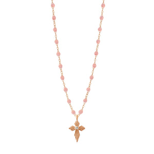 Gigi Clozeau - Collier blush Croix Lumière, Diamants, or rose, 42 cm