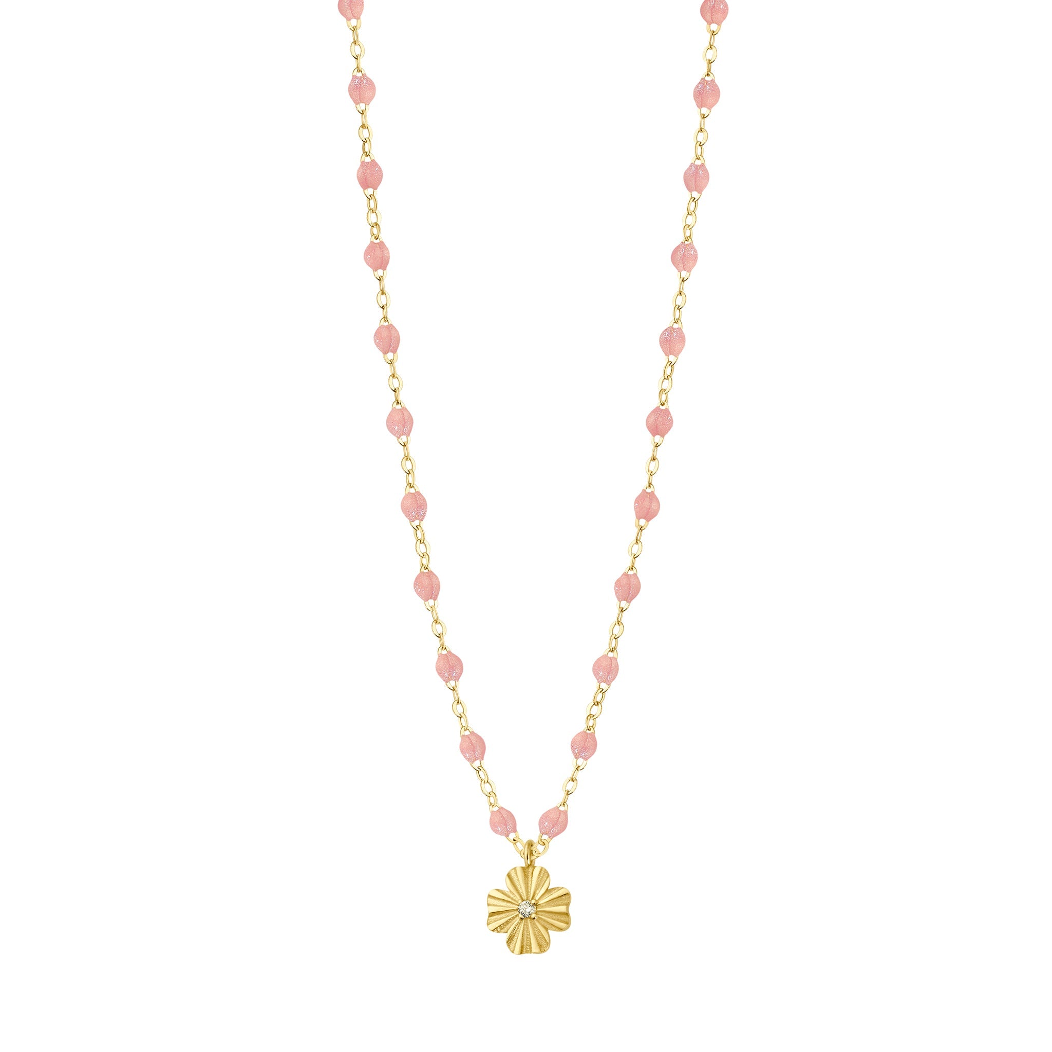 Gigi Clozeau - Collier blush Trèfle Lumière, diamant, or jaune, 42 cm