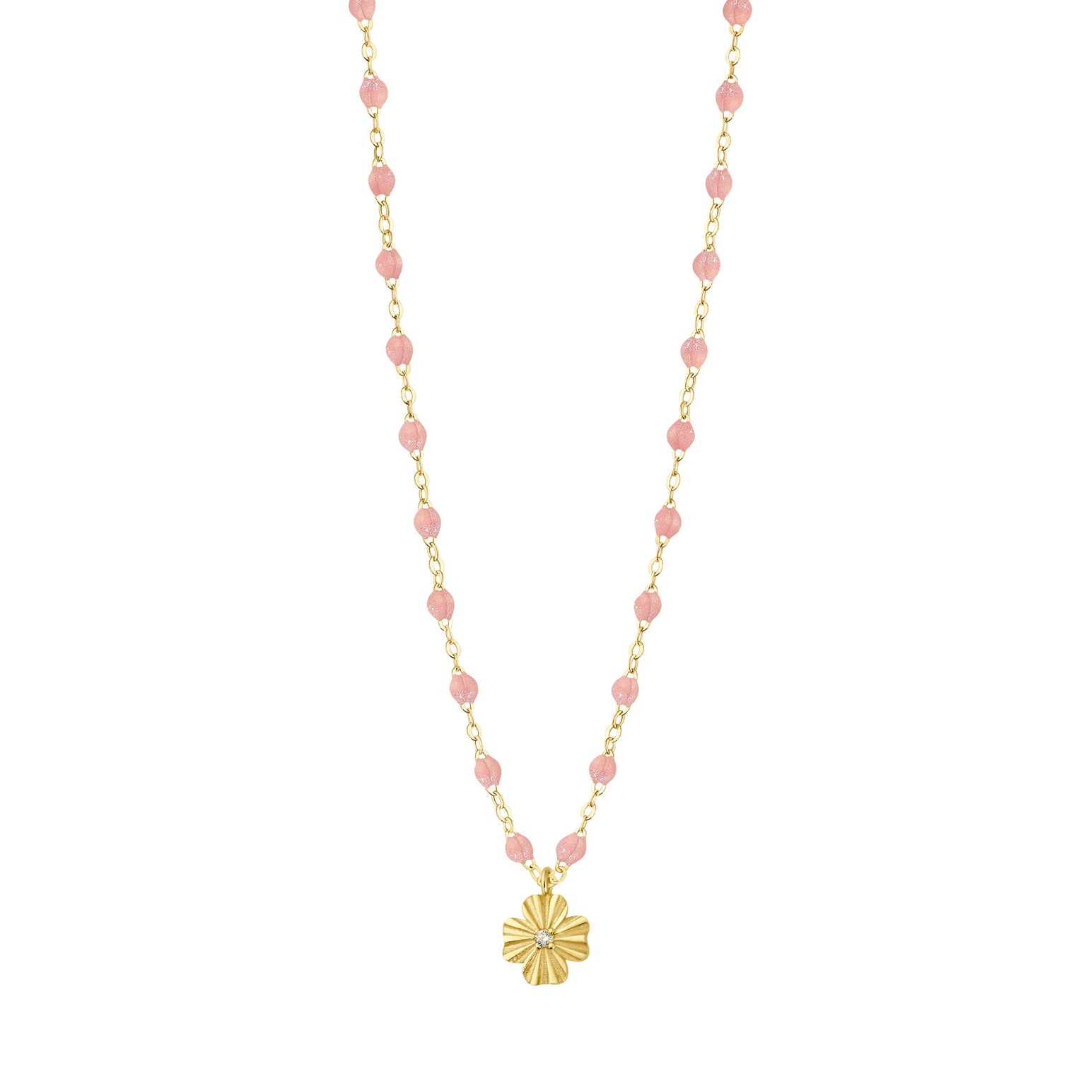 Gigi Clozeau - Collier blush Trèfle Lumière, diamant, or jaune, 42 cm