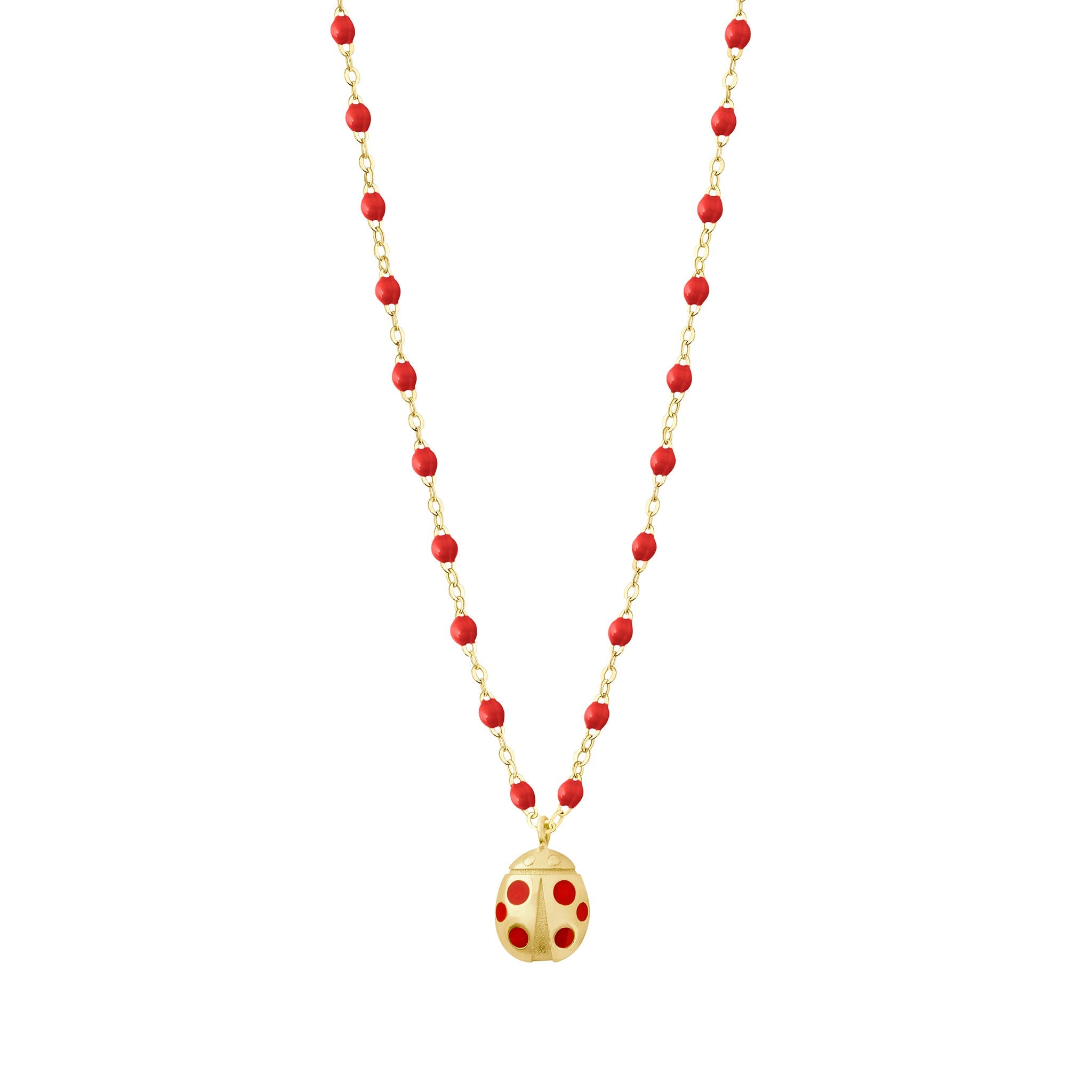 Gigi Clozeau - Collier coquelicot Ladybug, or jaune, 42cm