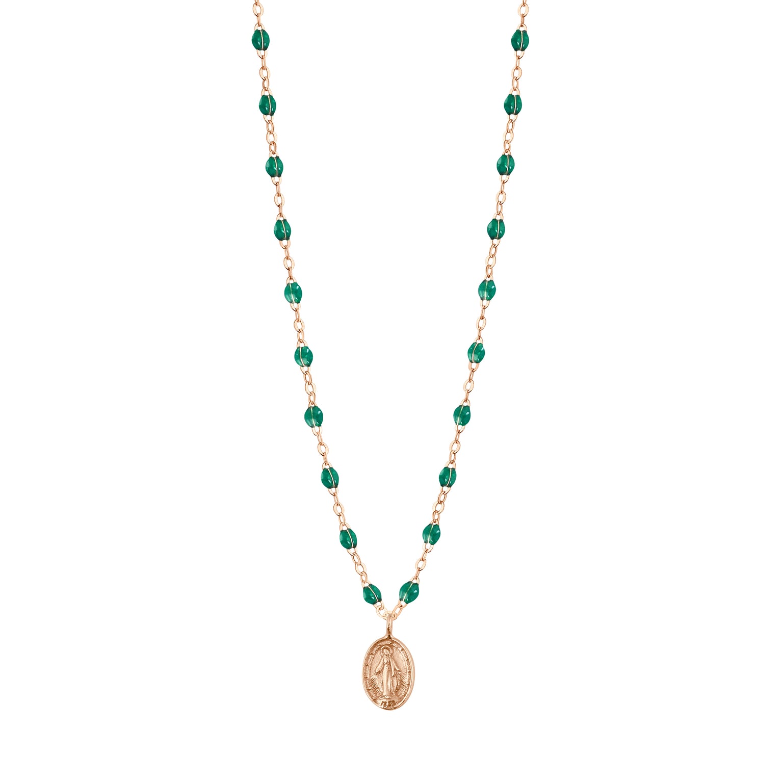 Gigi Clozeau - Collier émeraude Madone, or rose, 42 cm