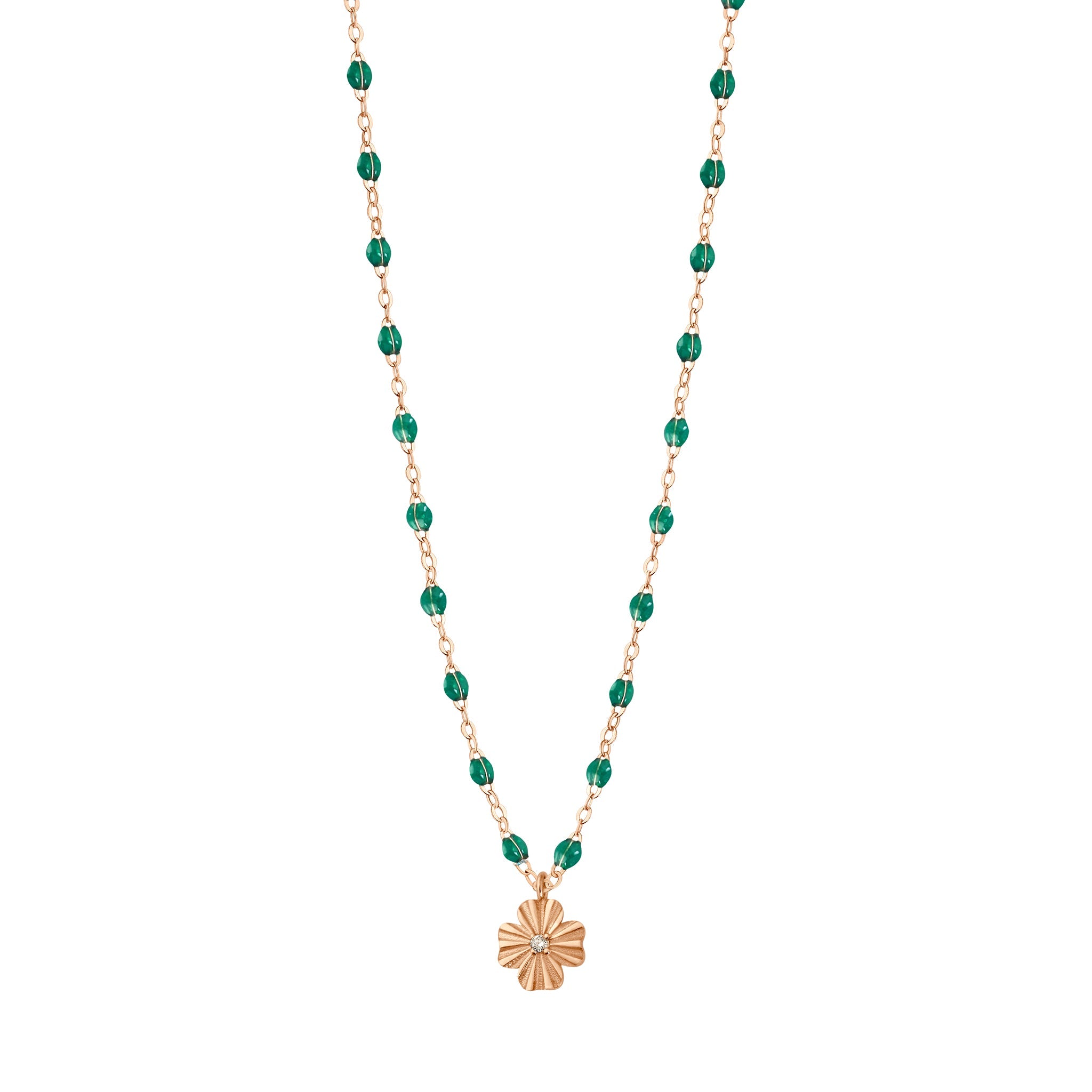 Gigi Clozeau - Collier émeraude Trèfle Lumière, diamant, or rose, 42 cm