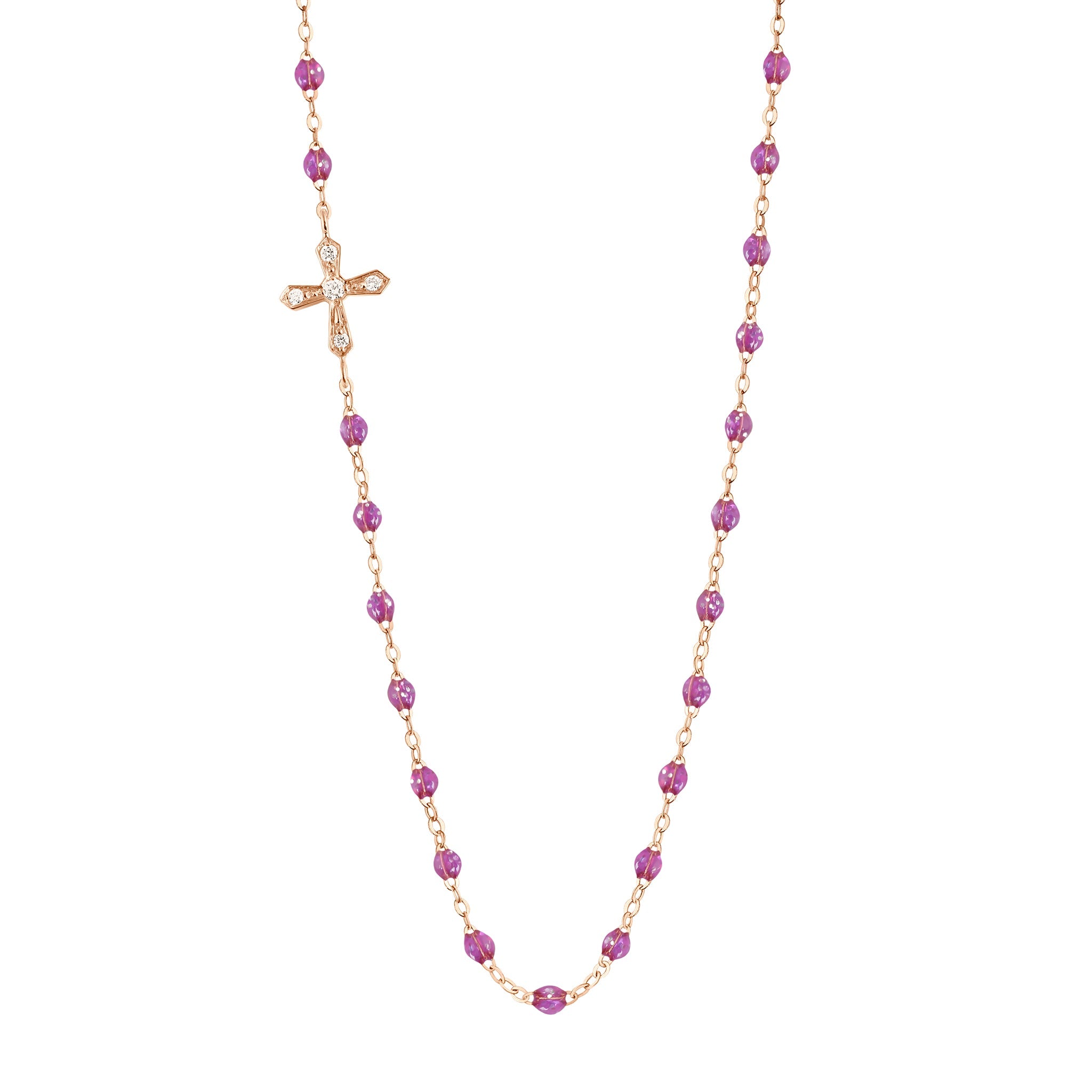Gigi Clozeau - Collier galaxy Croix Vintage, diamants, or rose, 42 cm
