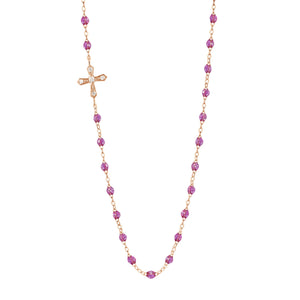 Gigi Clozeau - Collier galaxy Croix Vintage, diamants, or rose, 42 cm