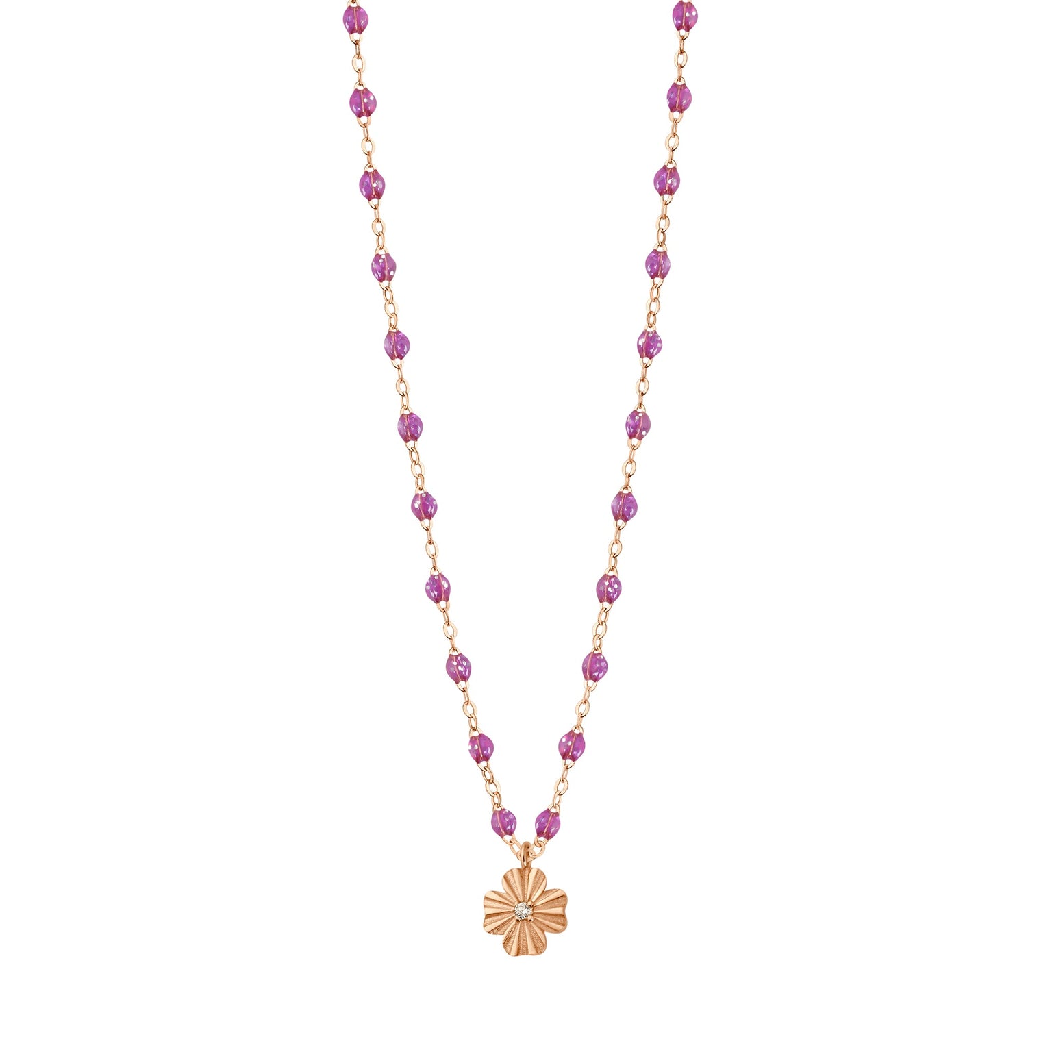 Gigi Clozeau - Collier galaxy Trèfle Lumière, diamant, or rose, 42 cm