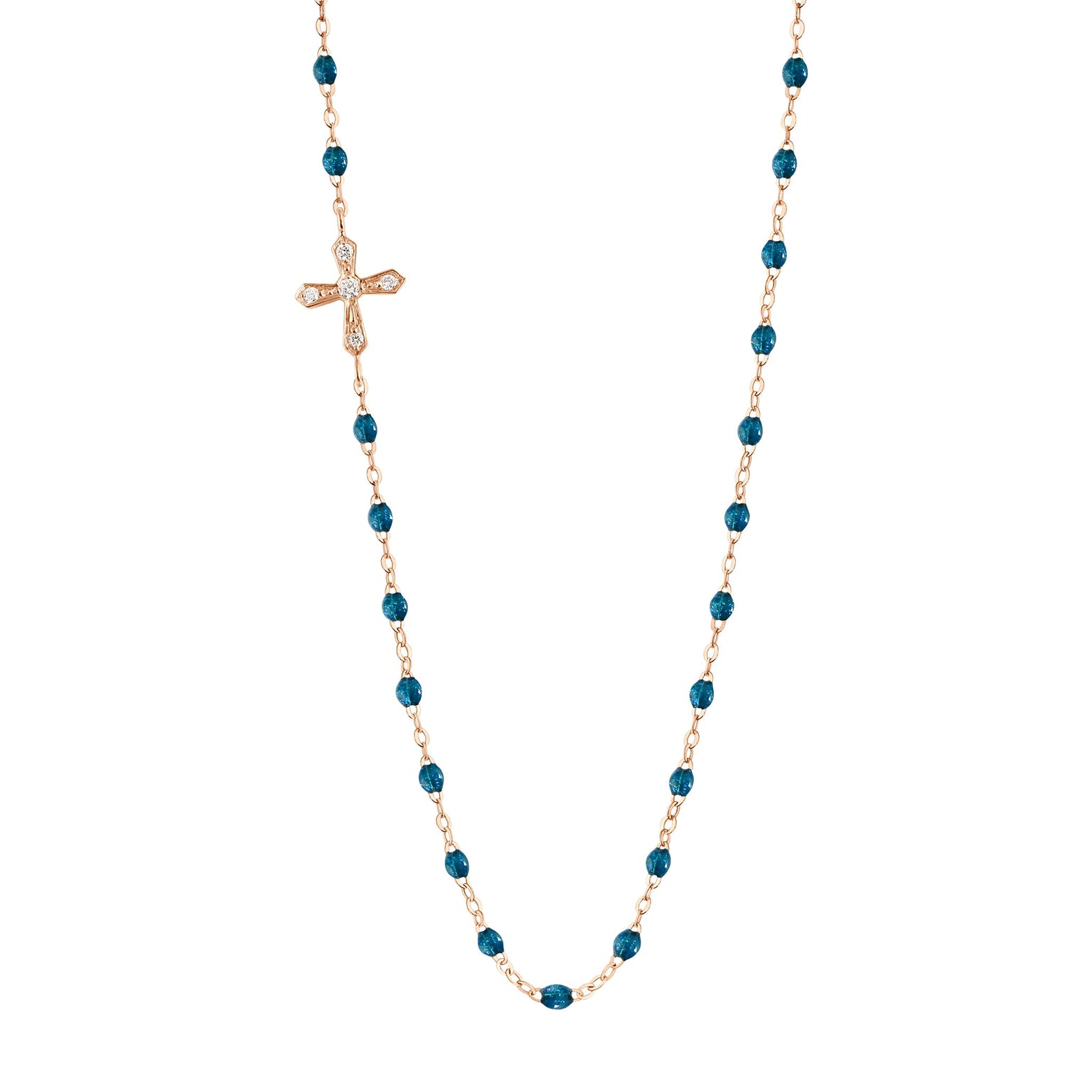 Gigi Clozeau - Collier jungle Croix Vintage, diamants, or rose, 42 cm