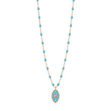 Gigi Clozeau - Collier Karma résine turquoise, or rose, 42 cm