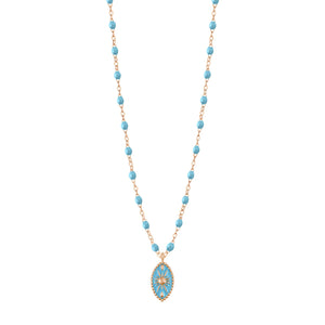 Gigi Clozeau - Collier Karma résine turquoise, or rose, 42 cm
