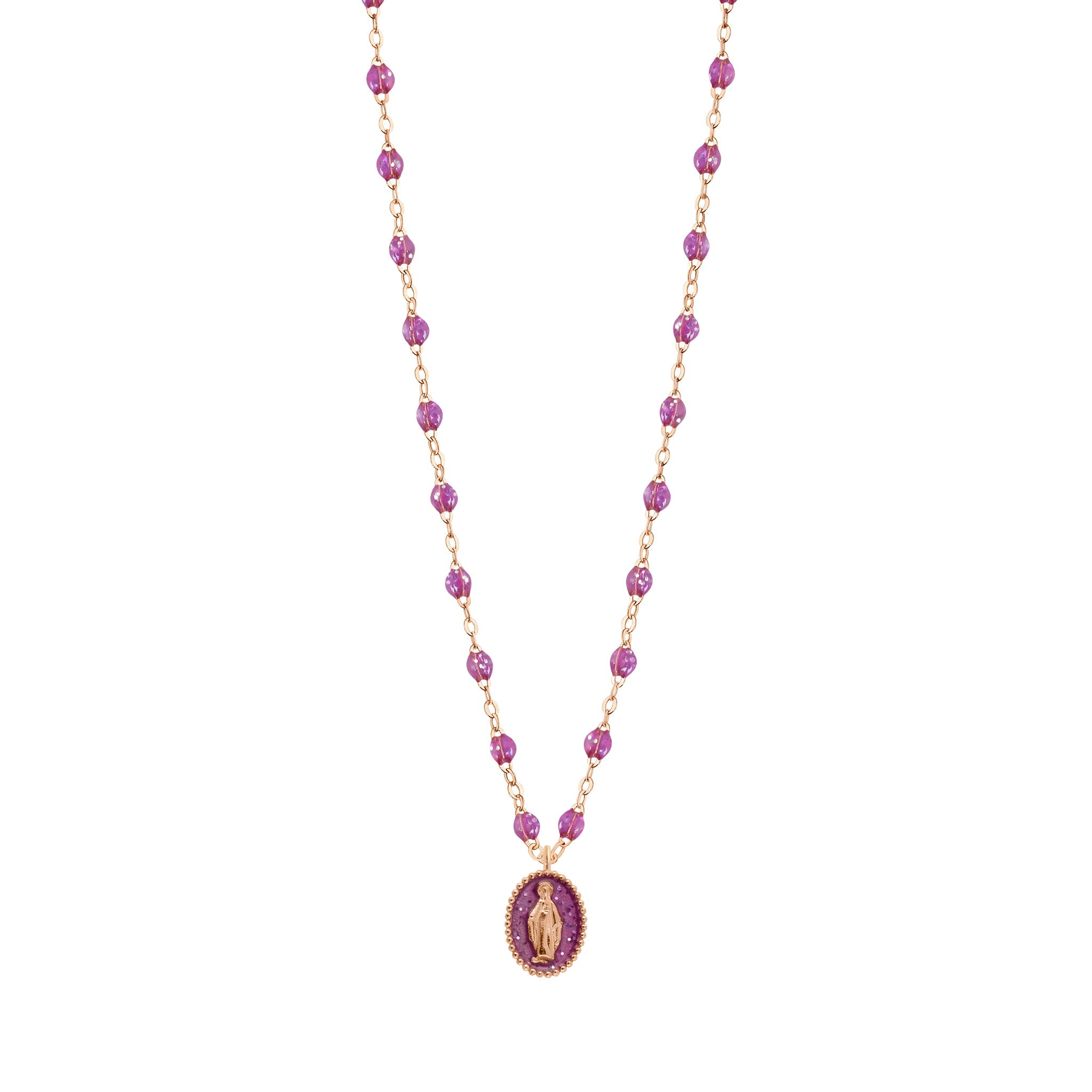 Gigi Clozeau - Collier Madone résine galaxy, or rose, 42 cm