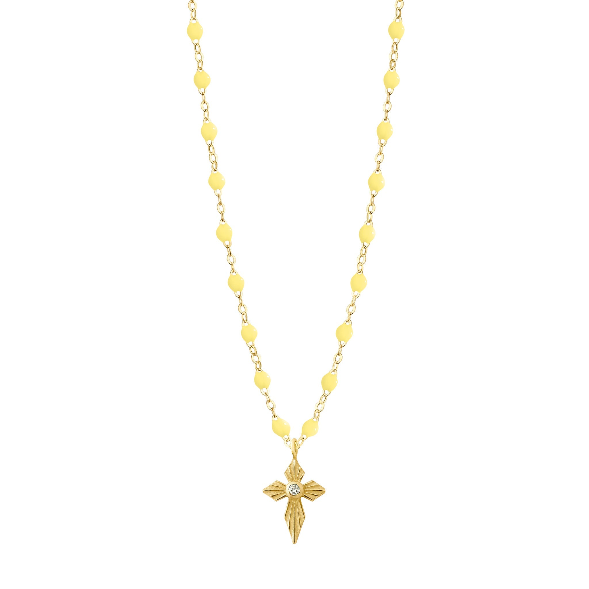 Gigi Clozeau - Collier mimosa Croix Lumière, Diamants, or jaune, 42 cm